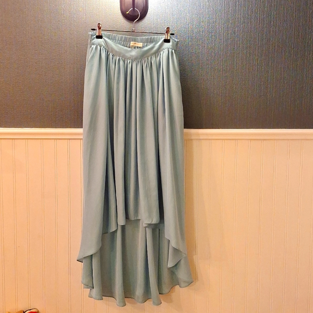Mint green long high-low maxi skirt